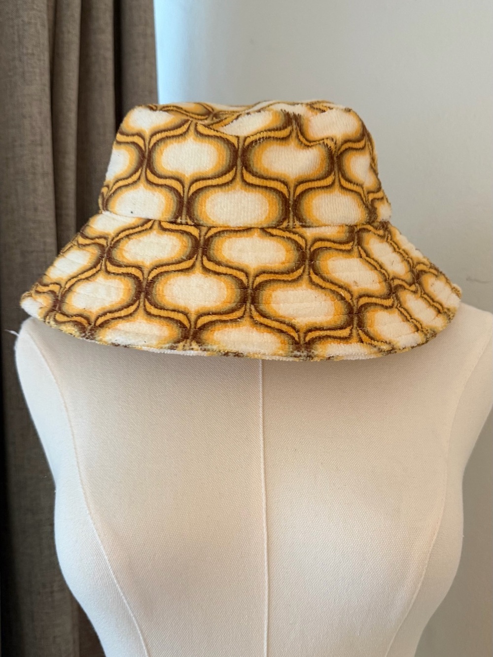 Urban Outfitters Yellow & Brown Geometric Bucket Hat